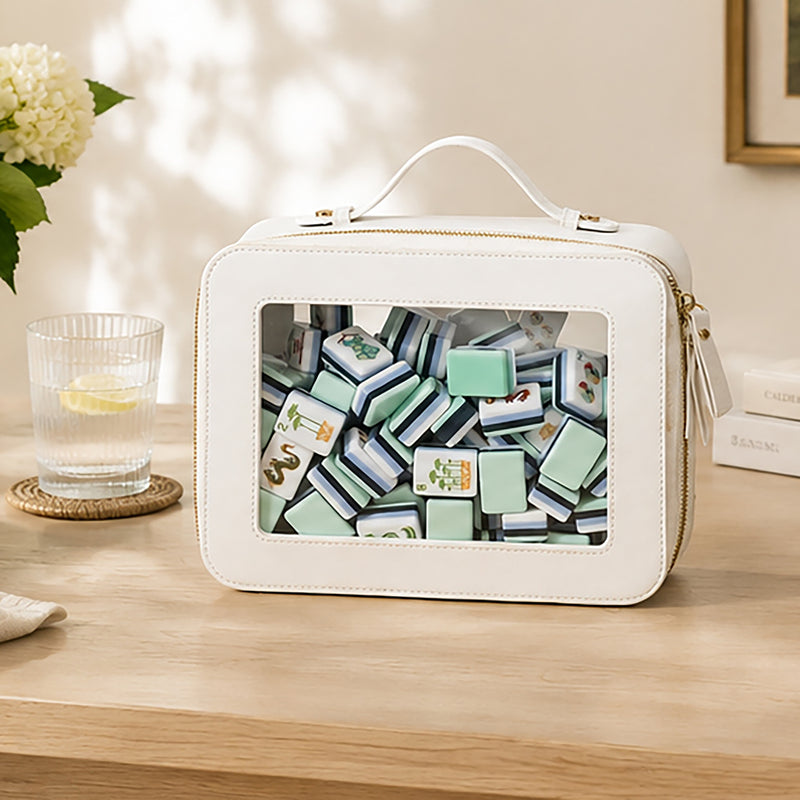 Clear Mahjong Tile Bag with Zipper - White