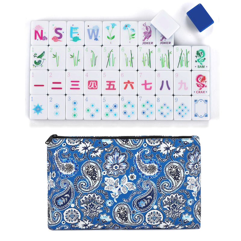 American Mahjong Tile Set (160pc) 1.26in. Layered Acrylic with Paisley Travel Bag - Luxury Blue