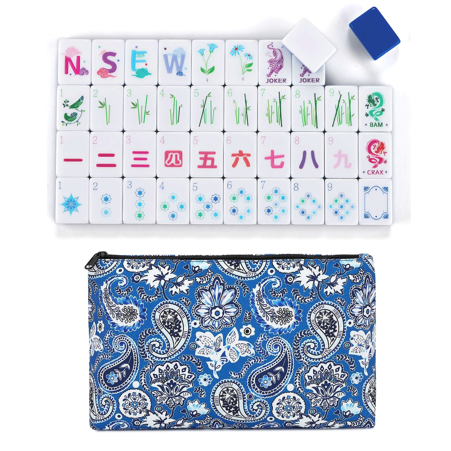 American Mahjong Tile Set (160pc) 1.24in. Layered Acrylic with Paisley Travel Bag - Luxury Blue