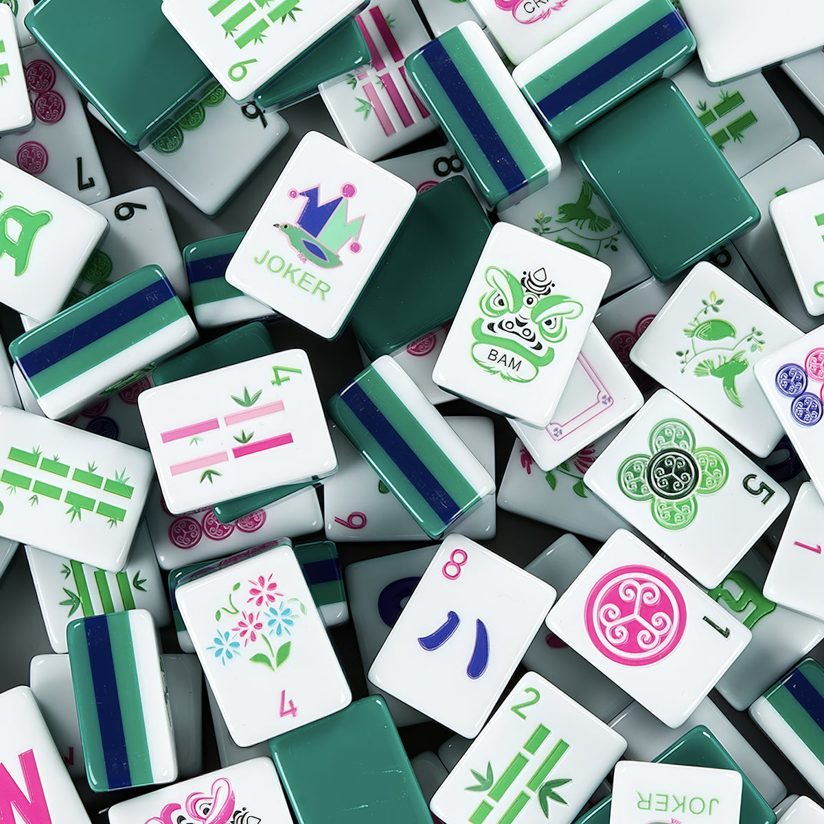 American Mahjong Tile Set (160pc) 1.26in. Layered Acrylic with Paisley Travel Bag - Luxury Green & Pink