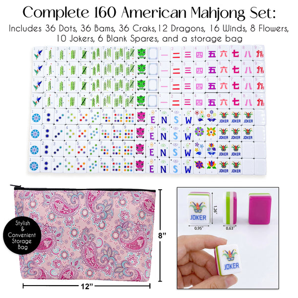 American Mahjong Tile Set (160pc) 1.26in. Layered Acrylic with Paisley Travel Bag - Luxury Pink alternate view