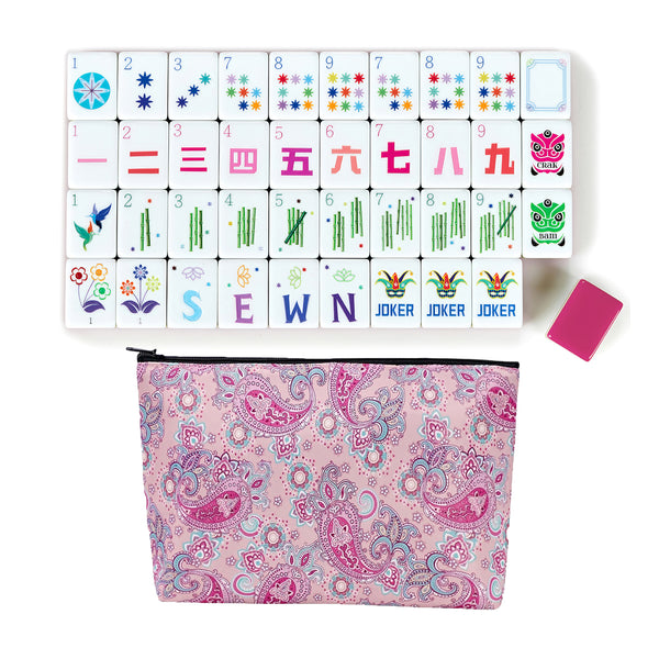 American Mahjong Tile Set (160pc) 1.26in. Layered Acrylic with Paisley Travel Bag - Luxury Pink