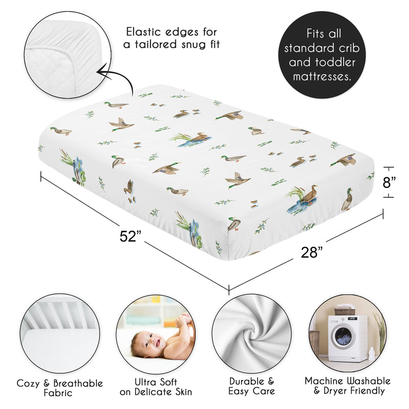 Watercolor Mallard Ducks Collection Crib Sheet