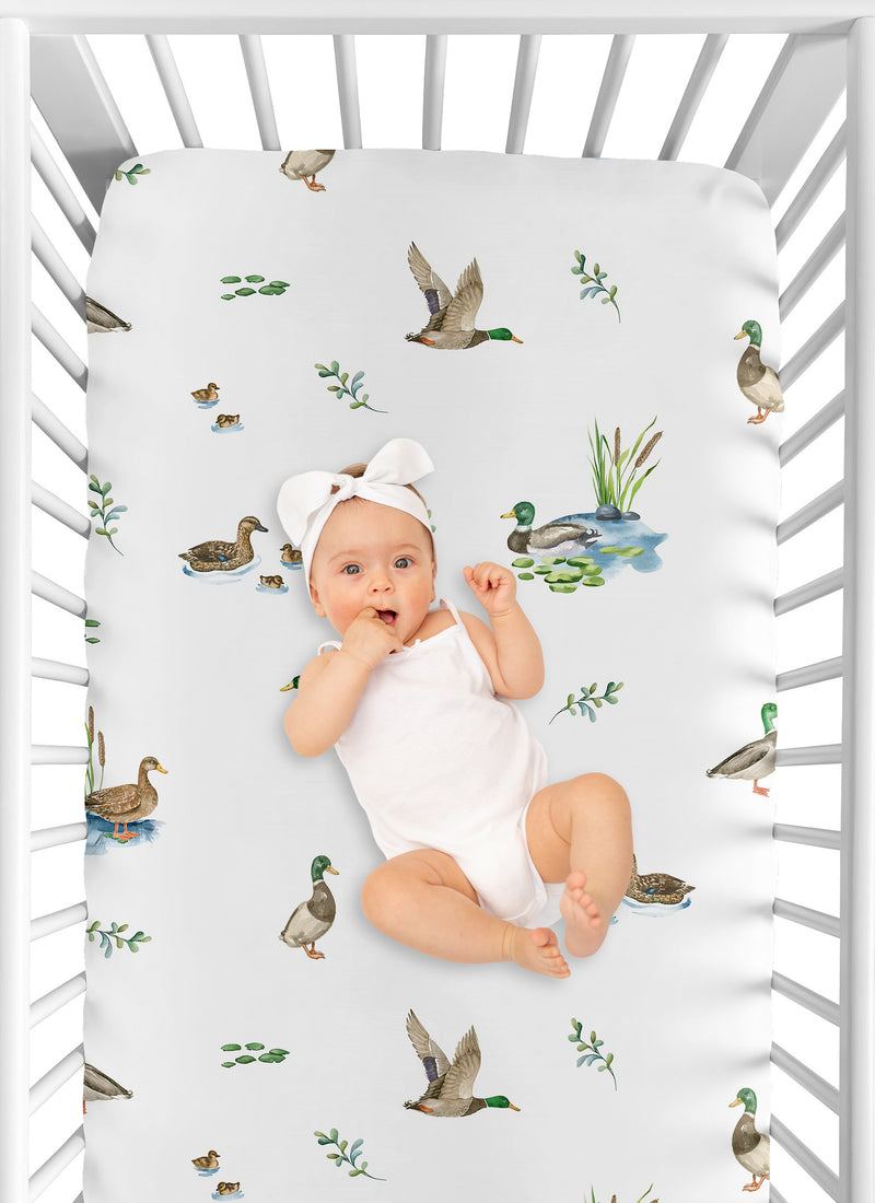 Watercolor Mallard Ducks Collection Crib Sheet