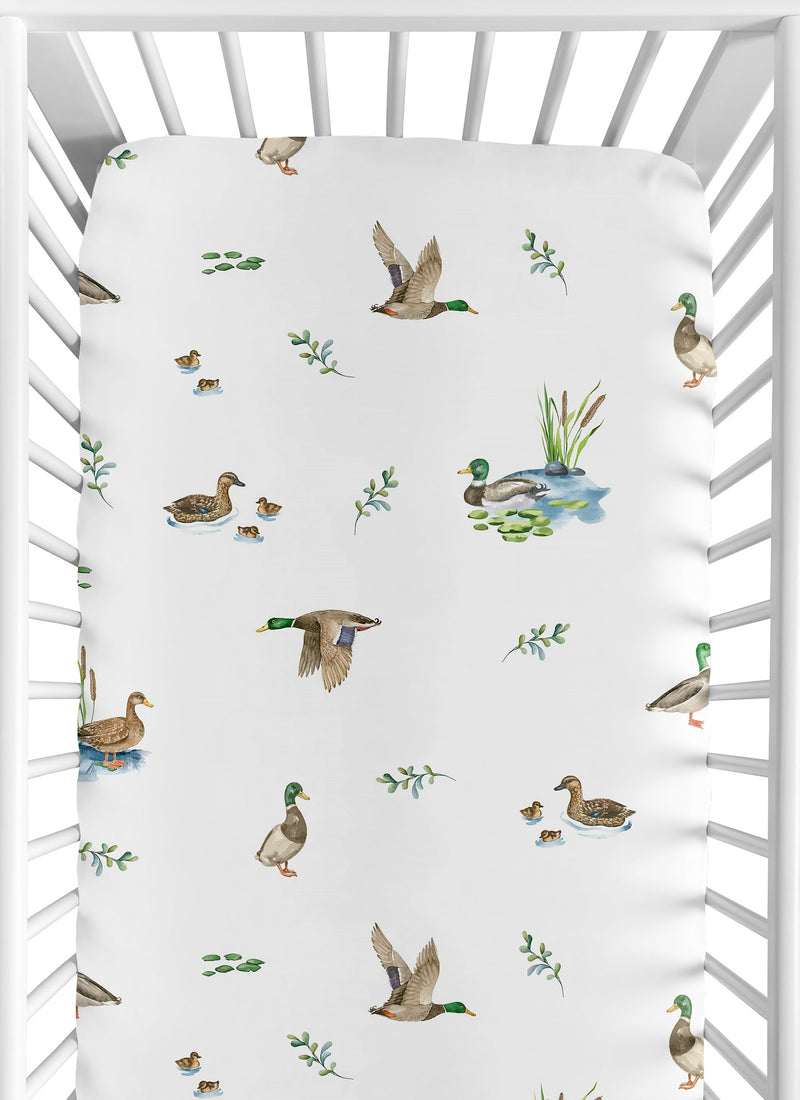 Watercolor Mallard Ducks Collection Crib Sheet