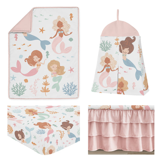 Pink and Blue Mermaids Collection 4 Piece Crib Bedding