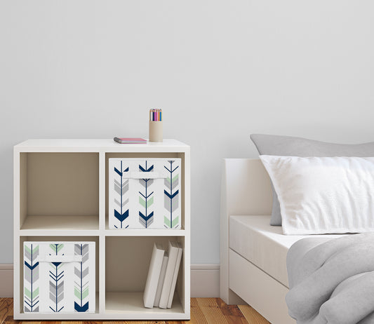 Mod Arrow Grey, Navy and Mint Collection Foldable Fabric Storage Bins - Set of 2