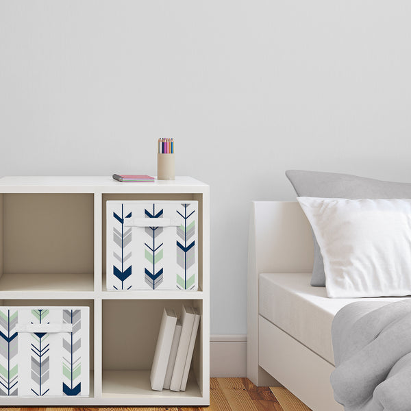 Mod Arrow Grey, Navy and Mint Collection Foldable Fabric Storage Bins - Set of 2 alternate view