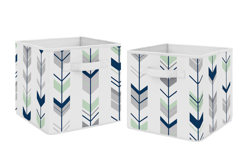 Mod Arrow Grey, Navy and Mint Collection Foldable Fabric Storage Bins - Set of 2