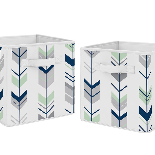 Mod Arrow Grey, Navy and Mint Collection Foldable Fabric Storage Bins - Set of 2