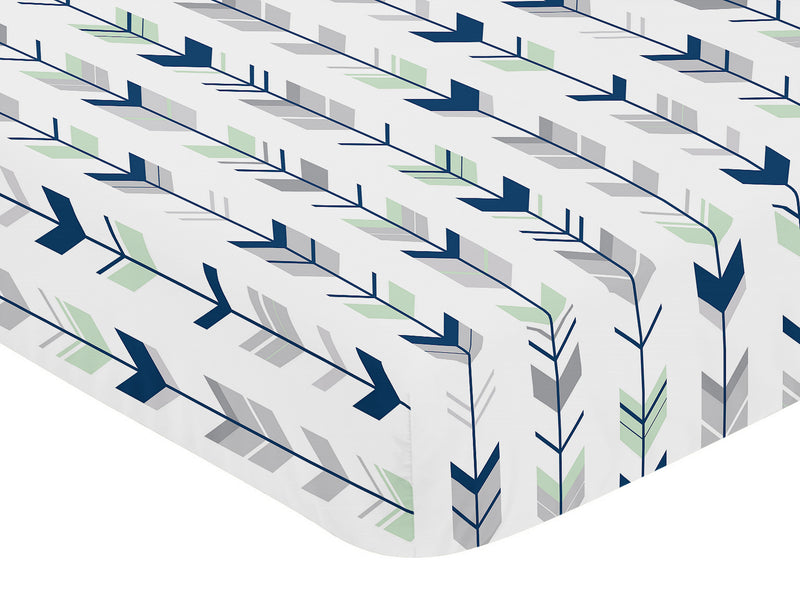 Mod Arrow Grey, Navy and Mint Collection Crib Sheet - Arrow Print