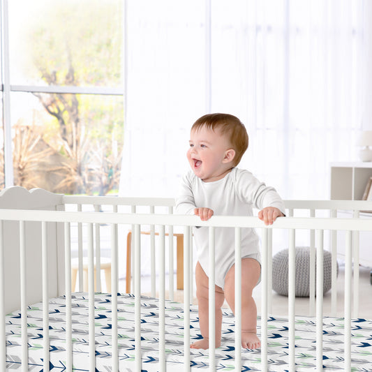 Mod Arrow Grey, Navy and Mint Collection Crib Sheet - Arrow Print