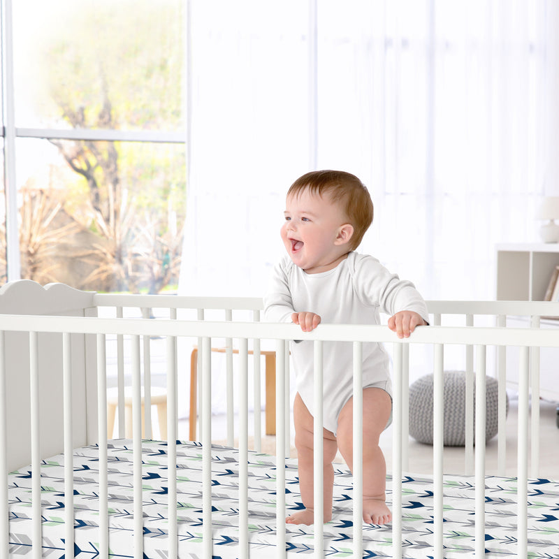 Mod Arrow Grey, Navy and Mint Collection Crib Sheet - Arrow Print