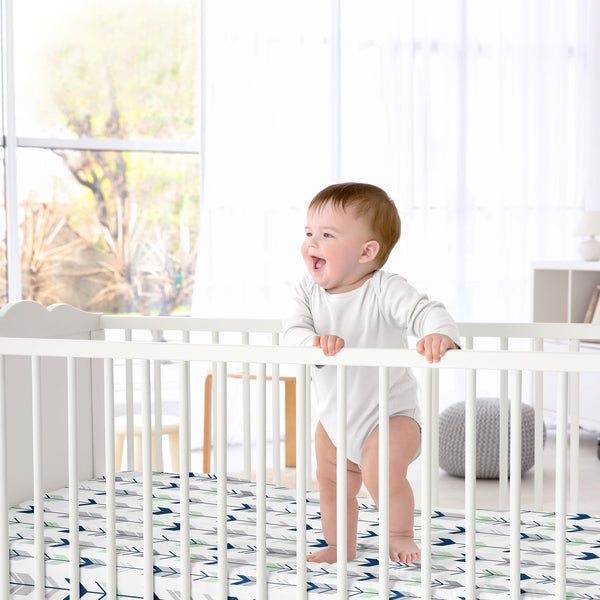 Mod Arrow Grey, Navy and Mint Collection Crib Sheet - Arrow Print alternate view