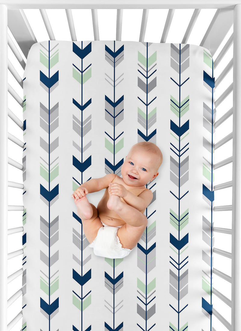 Mod Arrow Grey, Navy and Mint Collection Crib Sheet - Arrow Print