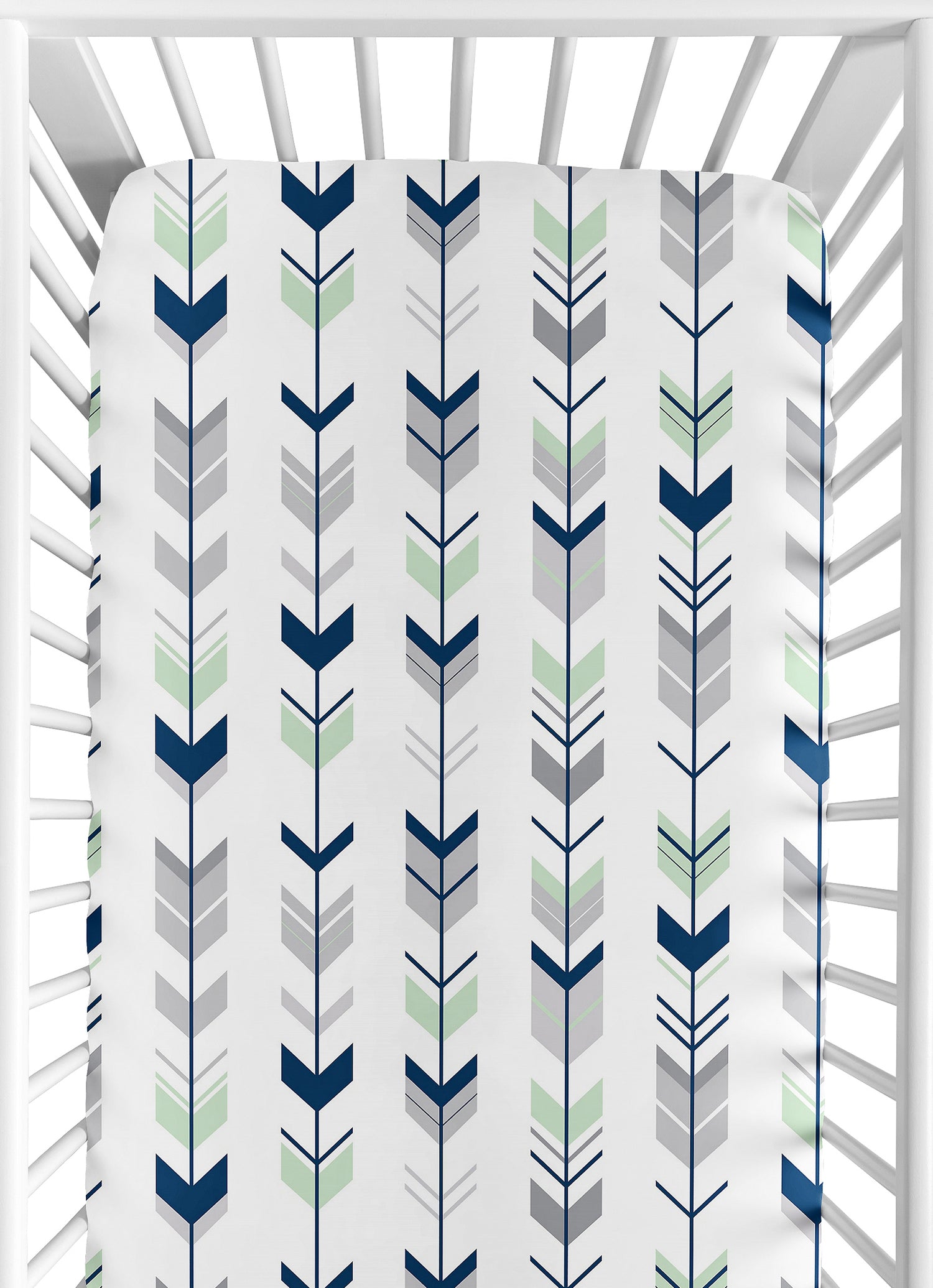 Mod Arrow Grey, Navy and Mint Collection Crib Sheet - Arrow Print