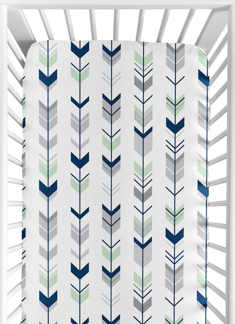 Mod Arrow Grey, Navy and Mint Collection Crib Sheet - Arrow Print