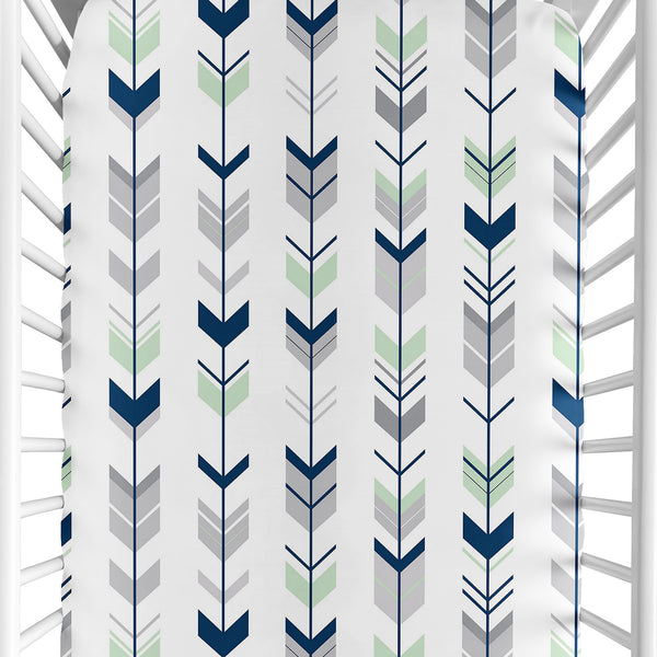 Mod Arrow Grey, Navy and Mint Collection Crib Sheet - Arrow Print
