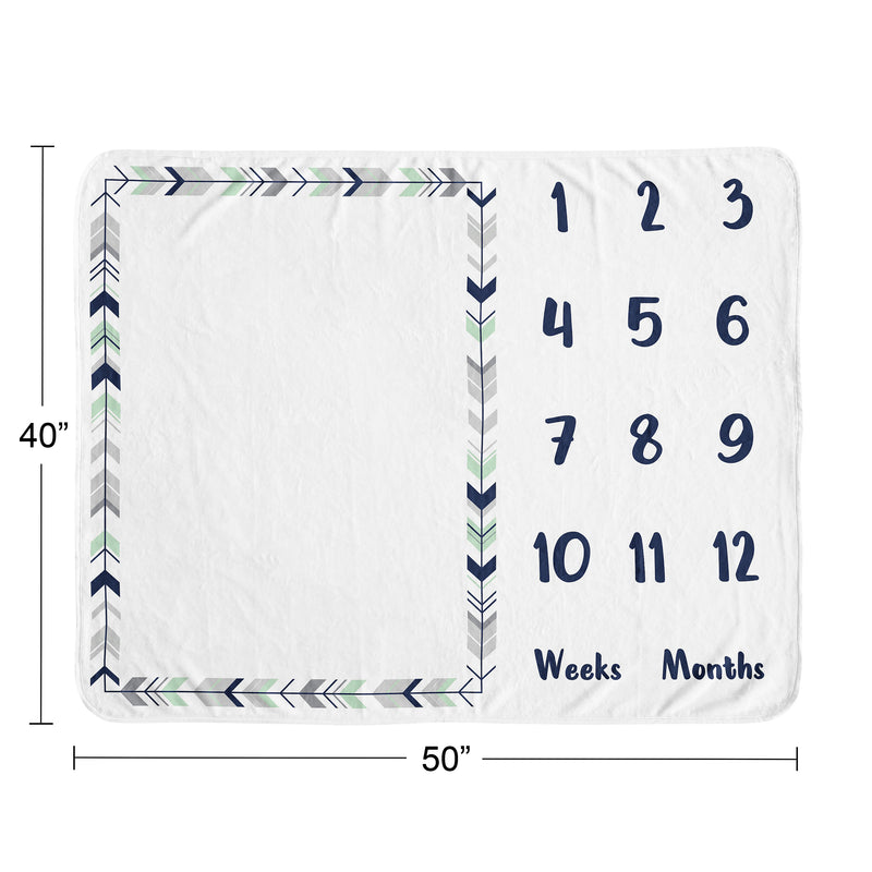 Mod Arrow Grey, Navy and Mint Collection Monthly Milestone Baby Blanket