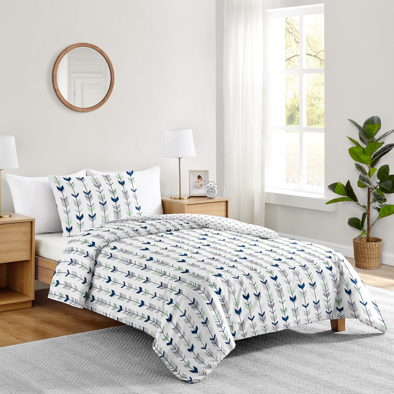 Mod Arrow Grey, Navy and Mint Twin Bedding Collection