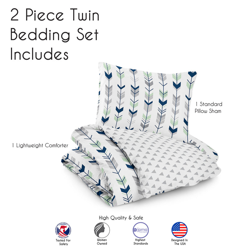 Mod Arrow Grey, Navy and Mint Twin Bedding Collection