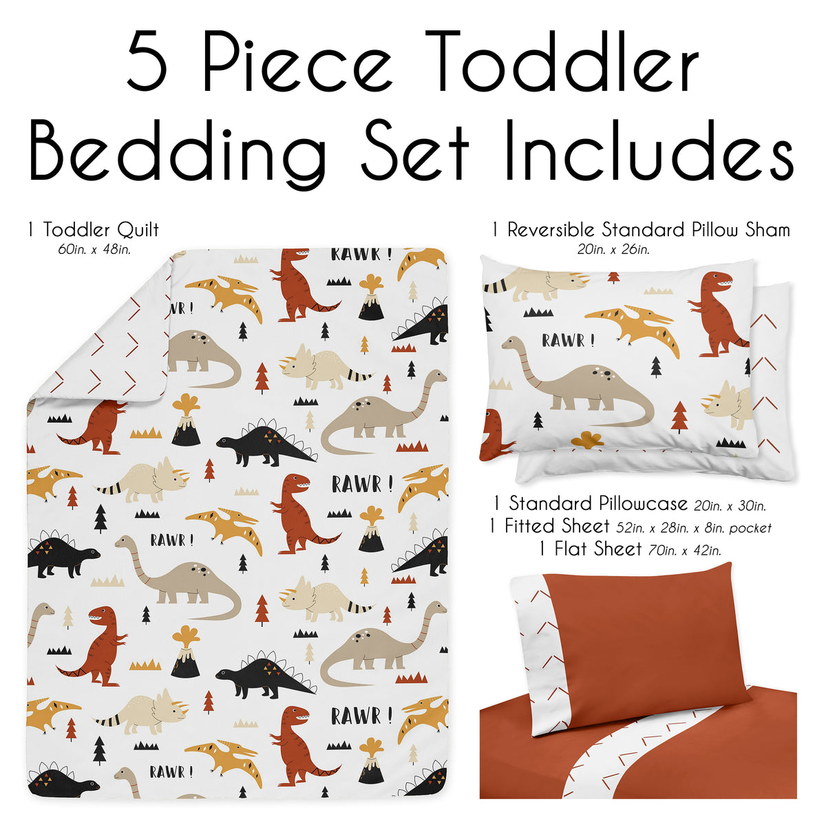 Mod Dinosaur Black and Orange Collection Toddler Bedding