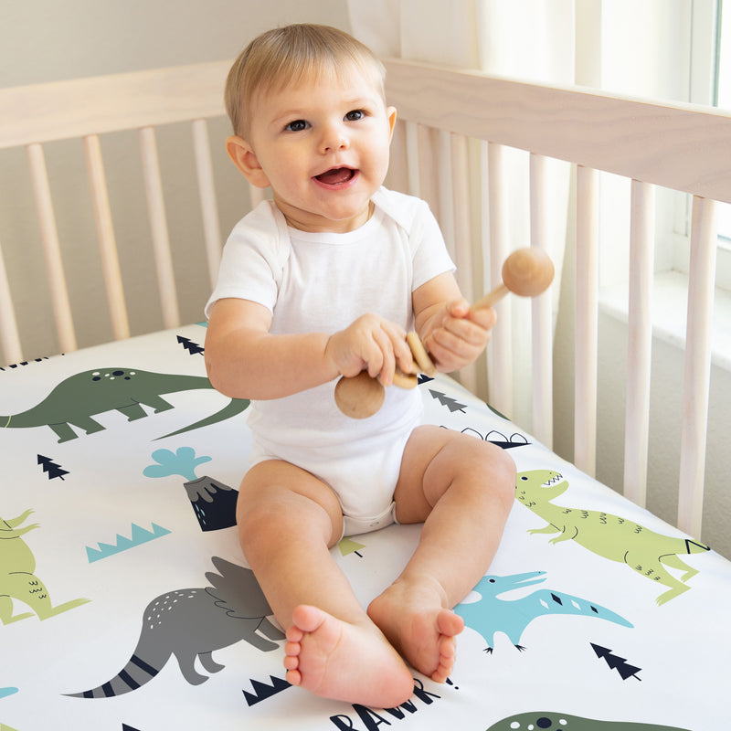 Mod Dinosaur Blue and Green 2 Pack Crib Sheets