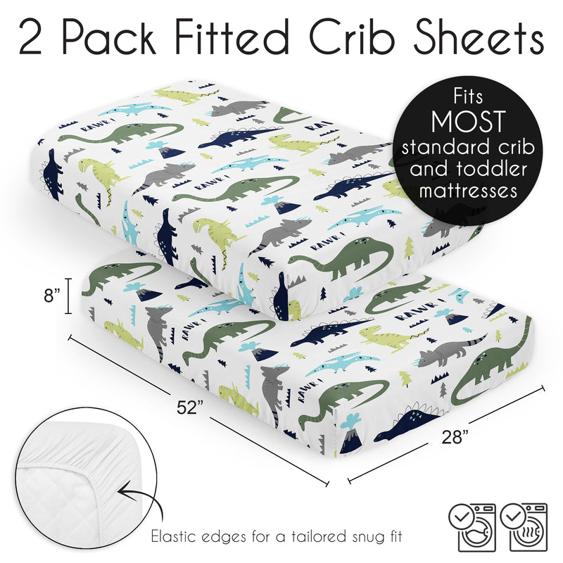 Mod Dinosaur Blue and Green 2 Pack Crib Sheets