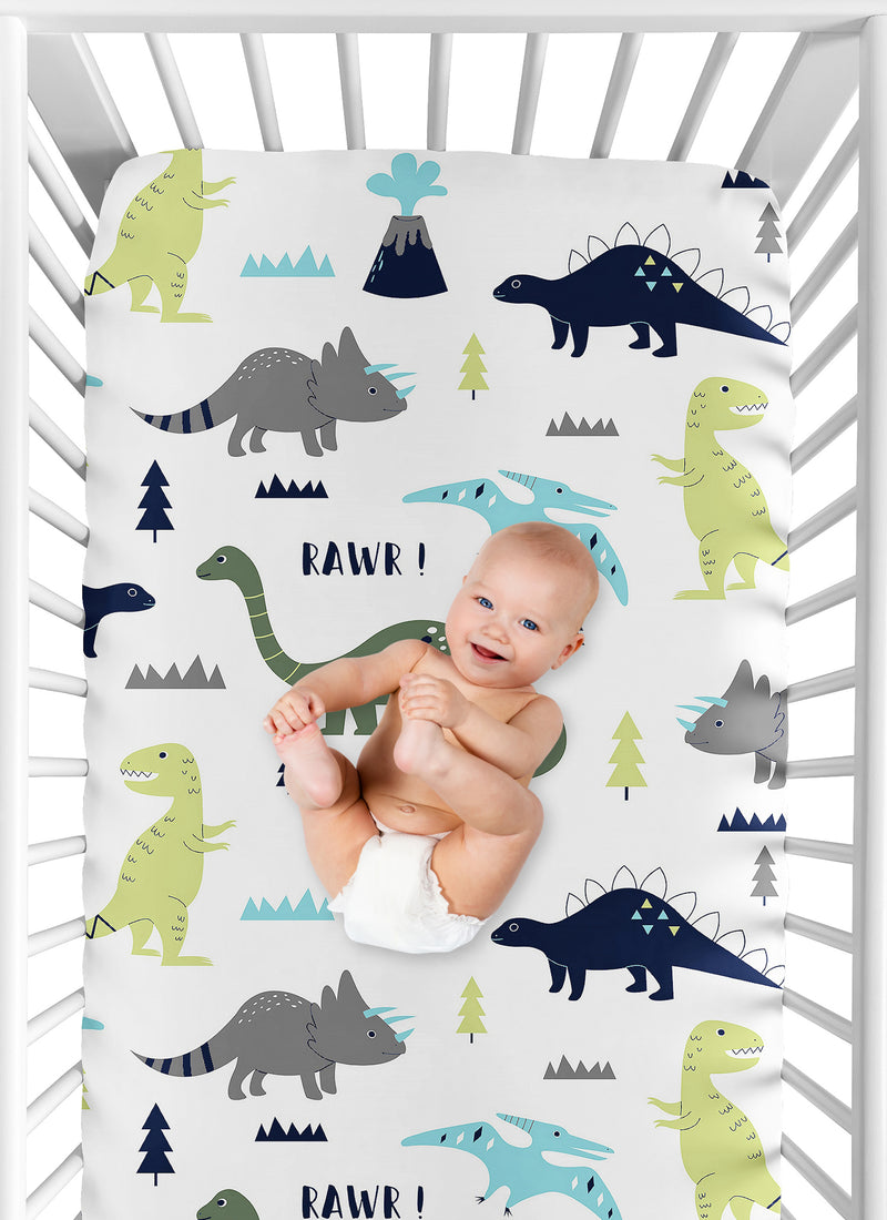 Mod Dinosaur Blue and Green 2 Pack Crib Sheets