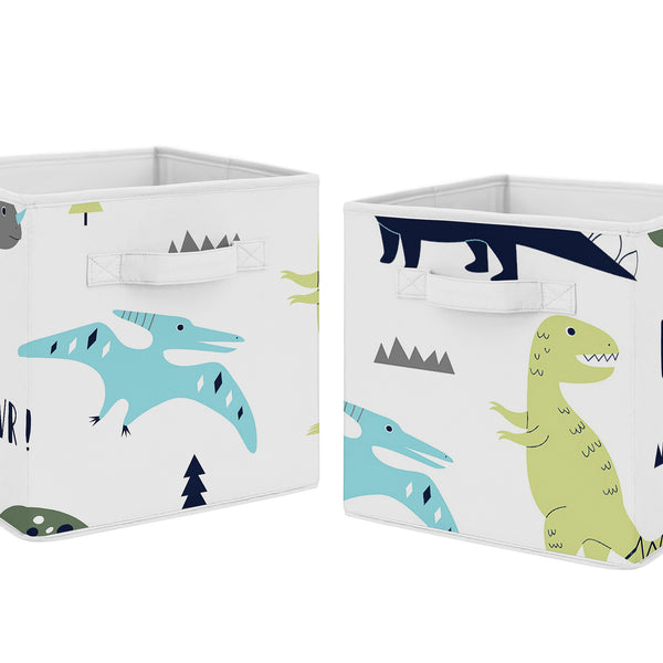 Mod Dinosaur Blue And Green Collection Foldable Fabric Storage Bins - Dinosaurs Print