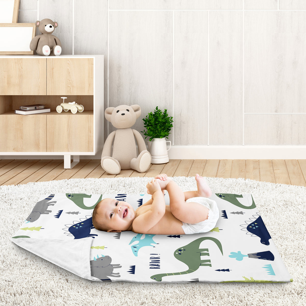Mod Dinosaur Blue and Green Collection Baby Blanket