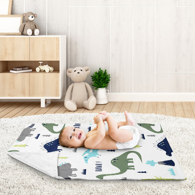 Mod Dinosaur Blue and Green Collection Baby Blanket