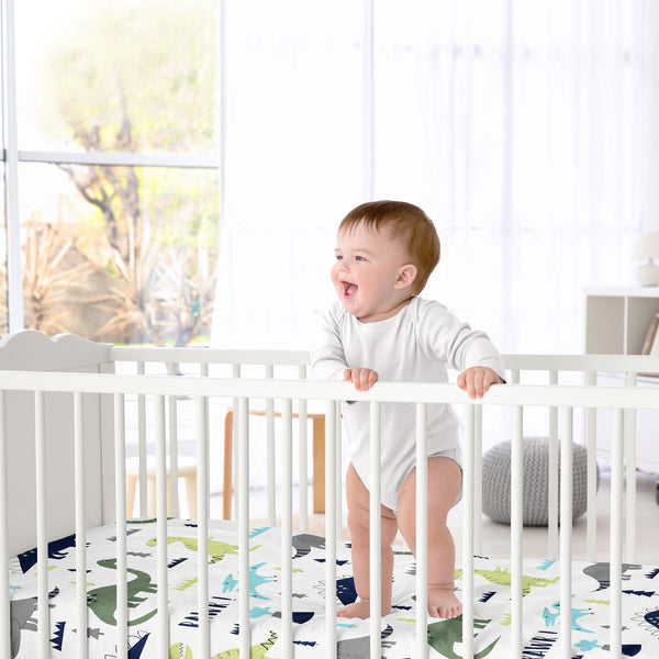 Mod Dinosaur Blue And Green Collection Crib Sheet alternate view