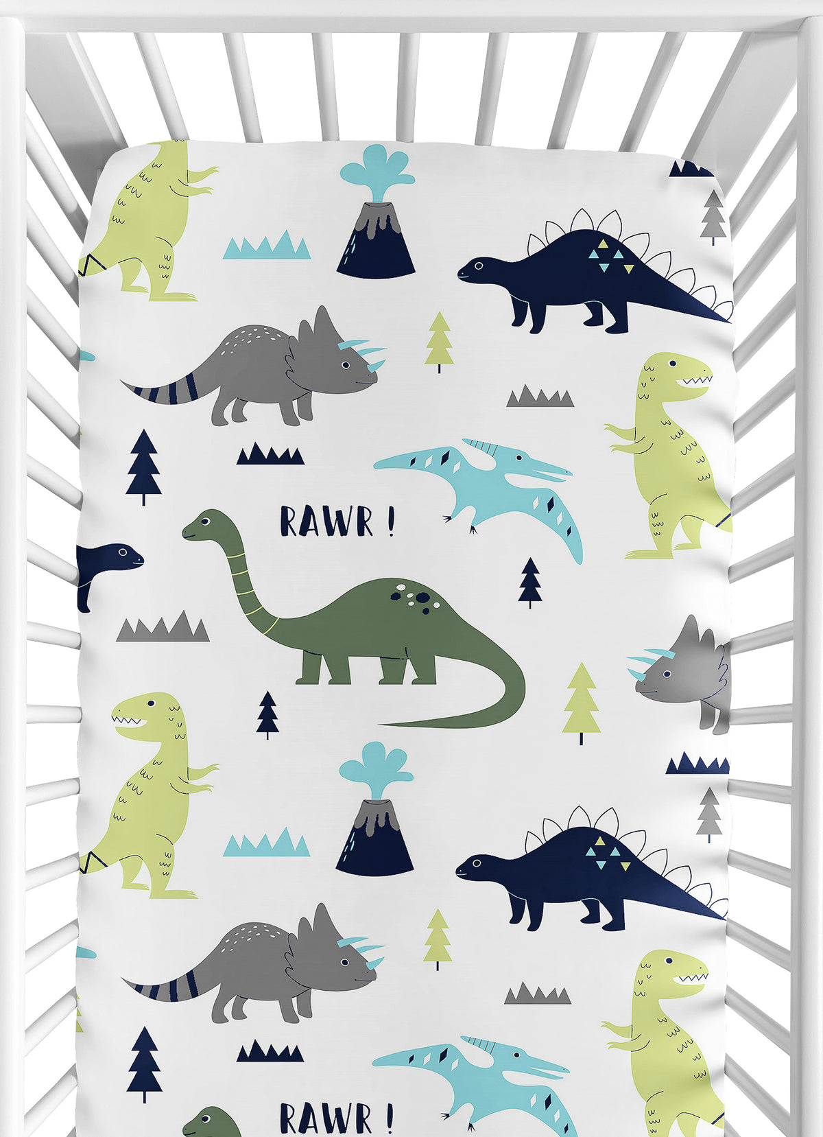 Mod Dinosaur Blue And Green Collection Crib Sheet
