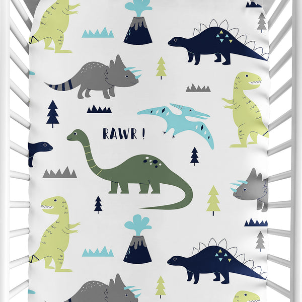 Mod Dinosaur Blue And Green Collection Crib Sheet