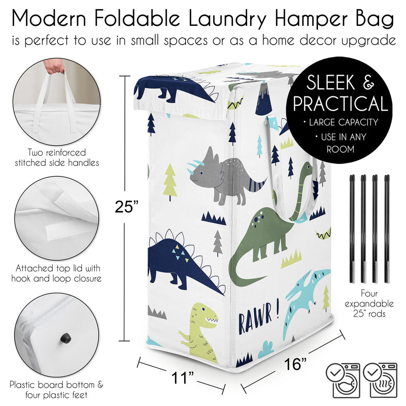 Mod Dinosaur Blue and Green Collection Laundry Hamper with Handles