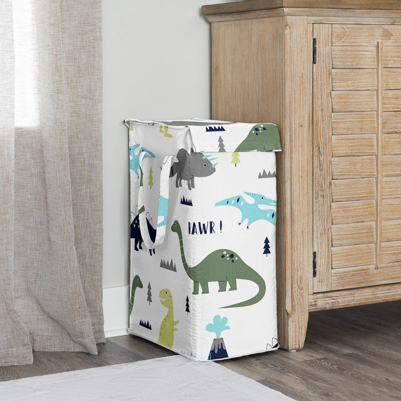 Mod Dinosaur Blue and Green Collection Laundry Hamper with Handles