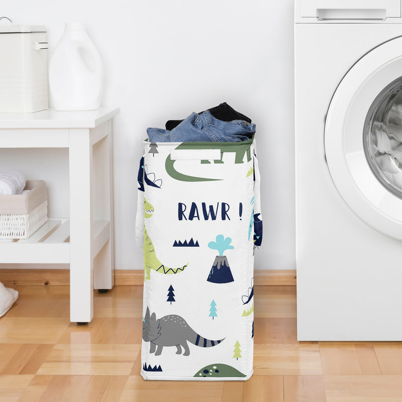 Mod Dinosaur Blue and Green Collection Laundry Hamper with Handles