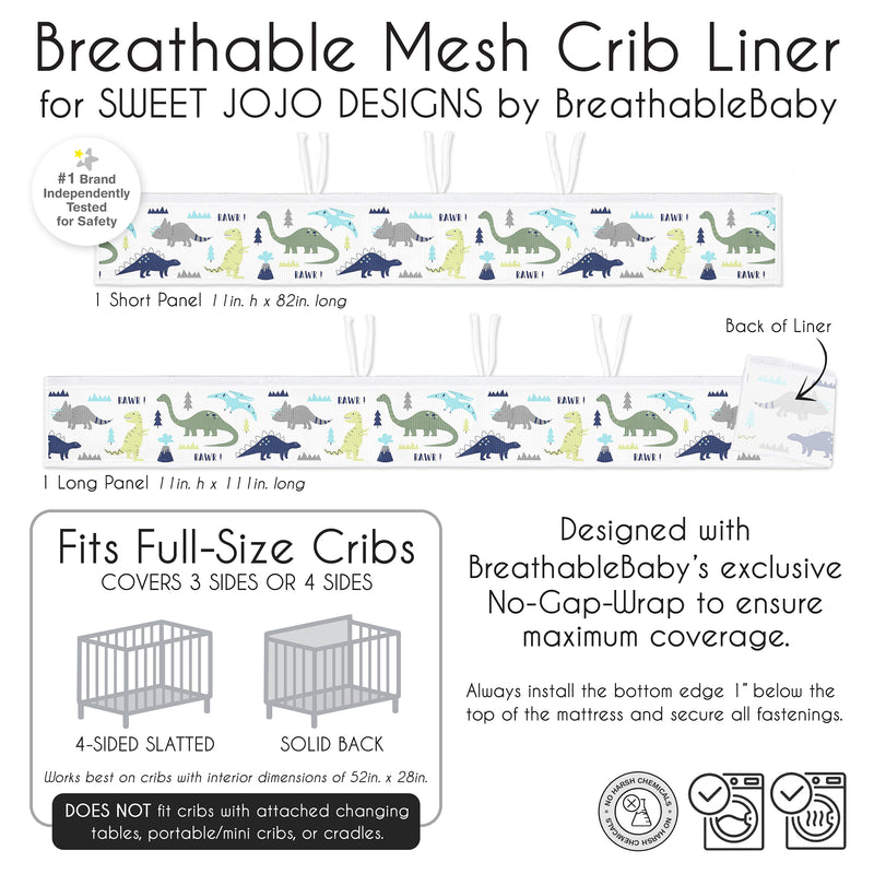 Mod Dinosaur Blue and Green Collection Sweet Jojo Designs + BreathableBaby Breathable Mesh Crib Liner