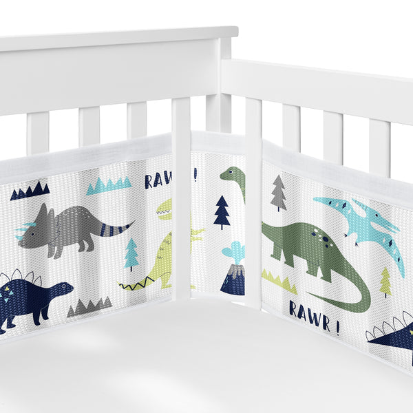 Mod Dinosaur Blue and Green Collection Sweet Jojo Designs + BreathableBaby Breathable Mesh Crib Liner