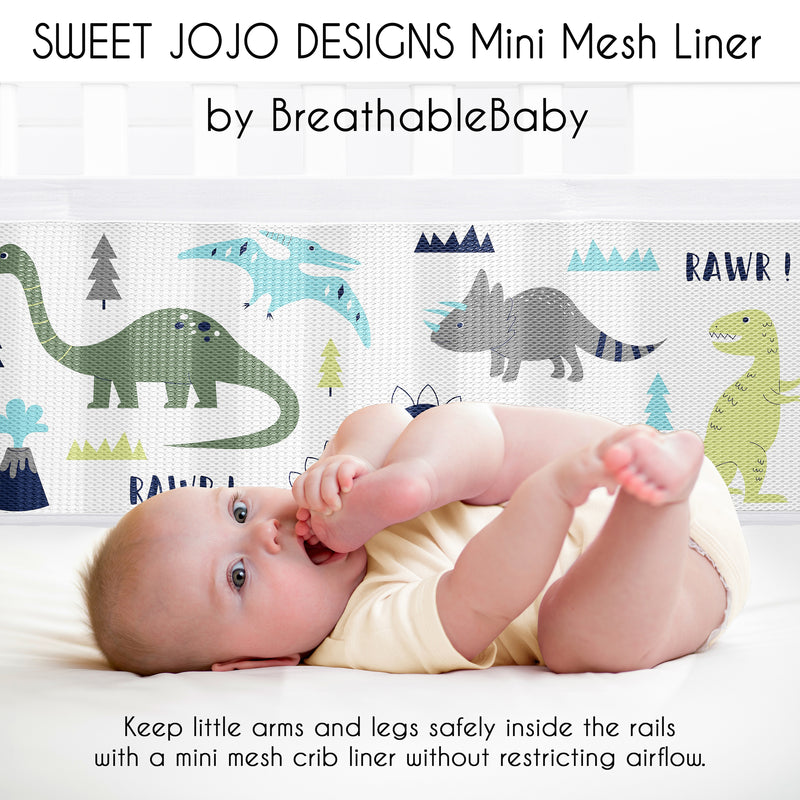 Mod Dinosaur Blue and Green Collection Sweet Jojo Designs + BreathableBaby Breathable Mini Mesh Crib Liner