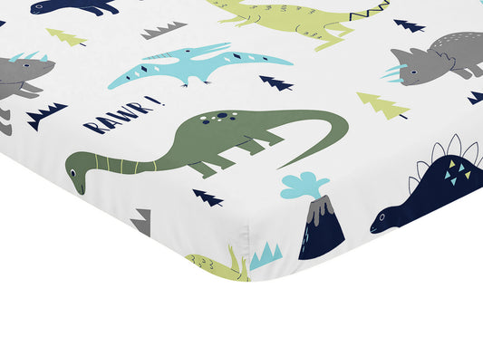 Mod Dinosaur Blue and Green Collection Mini Crib Sheet