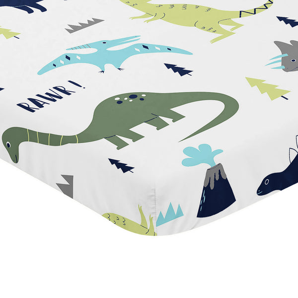 Mod Dinosaur Blue and Green Collection Mini Crib Sheet alternate view