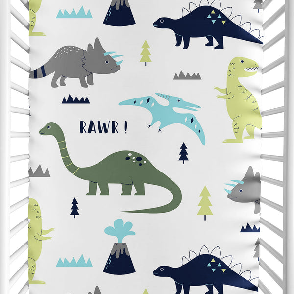 Mod Dinosaur Blue and Green Collection Mini Crib Sheet