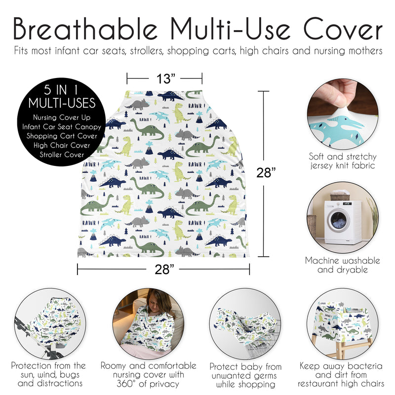 Mod Dinosaur Blue and Green Multi Use Baby Car Seat and Nursing Cover