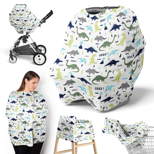Mod Dinosaur Blue and Green Multi Use Baby Car Seat and Nursing Cover