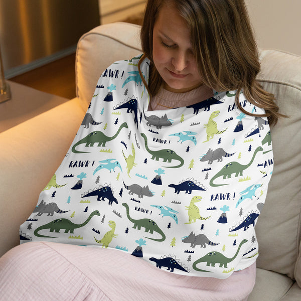 Mod Dinosaur Blue and Green Multi Use Baby Car Seat and Nursing Cover alternate view