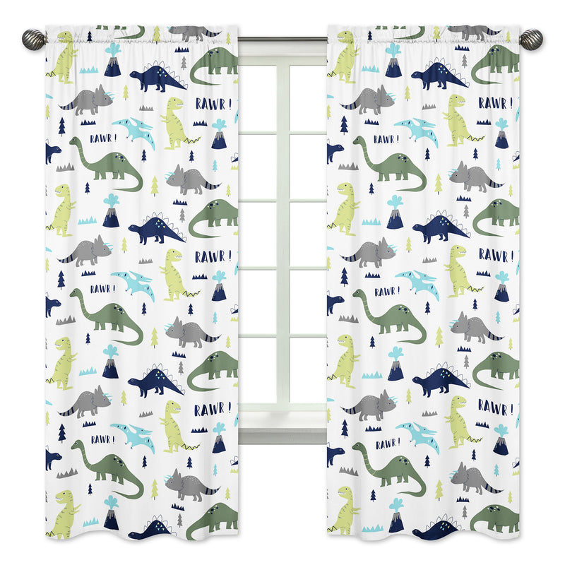 Mod Dinosaur Blue And Green Collection Window Panels - Set of 2