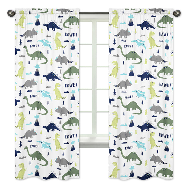 Mod Dinosaur Blue And Green Collection Window Panels - Set of 2