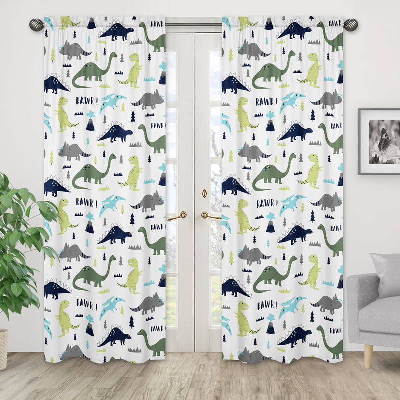 Mod Dinosaur Blue And Green Collection Window Panels - Set of 2